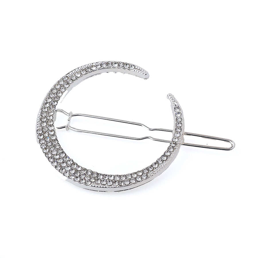Silver Crystal Crescent Moon  Clip