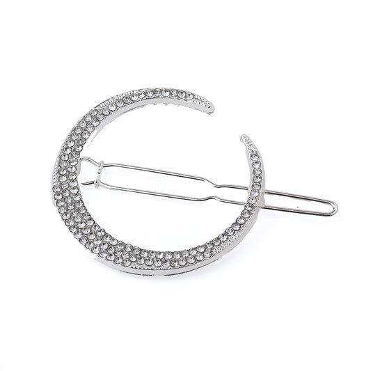 Crystal Crescent Moon  Hair Clip Silver