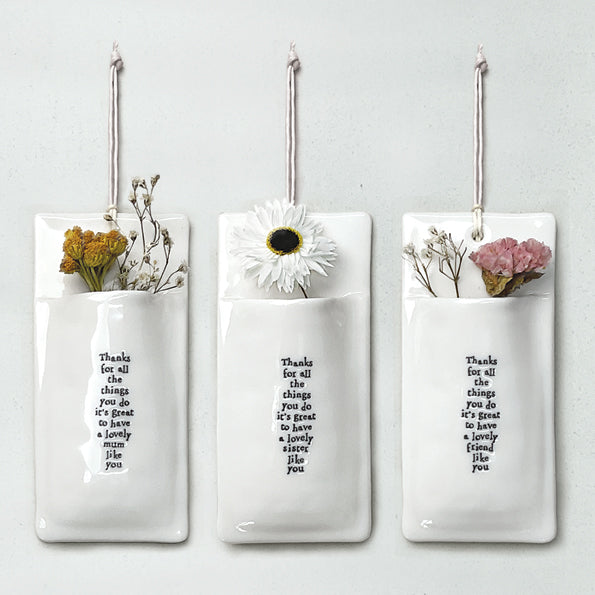Porcelain Wall Vase ‘Thanks Lovely Friend’
