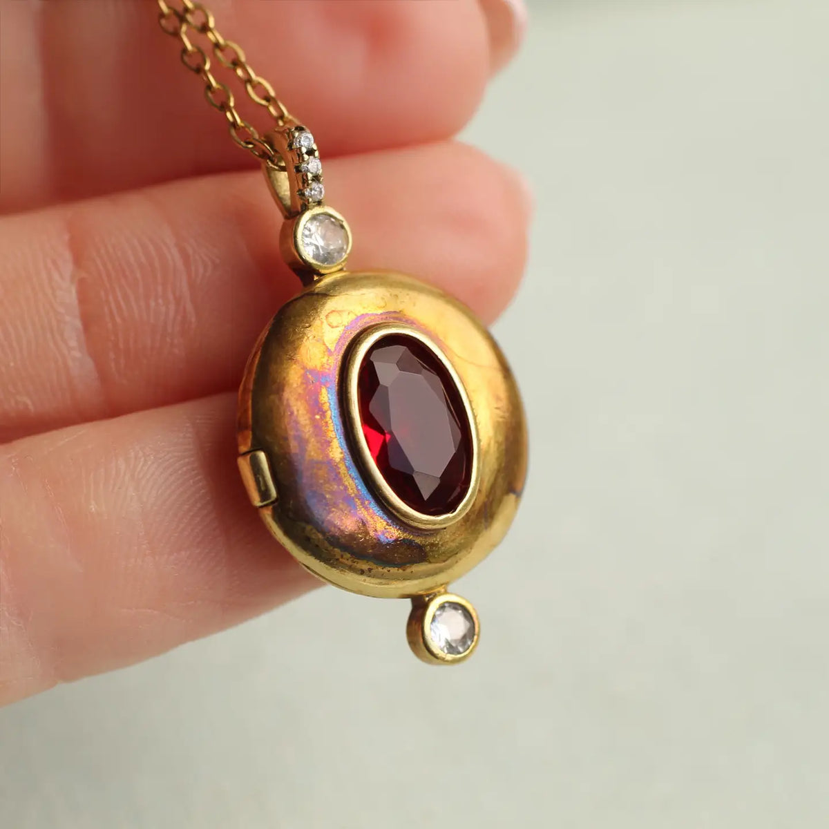 Art Deco Ruby Jewel Locket Necklace