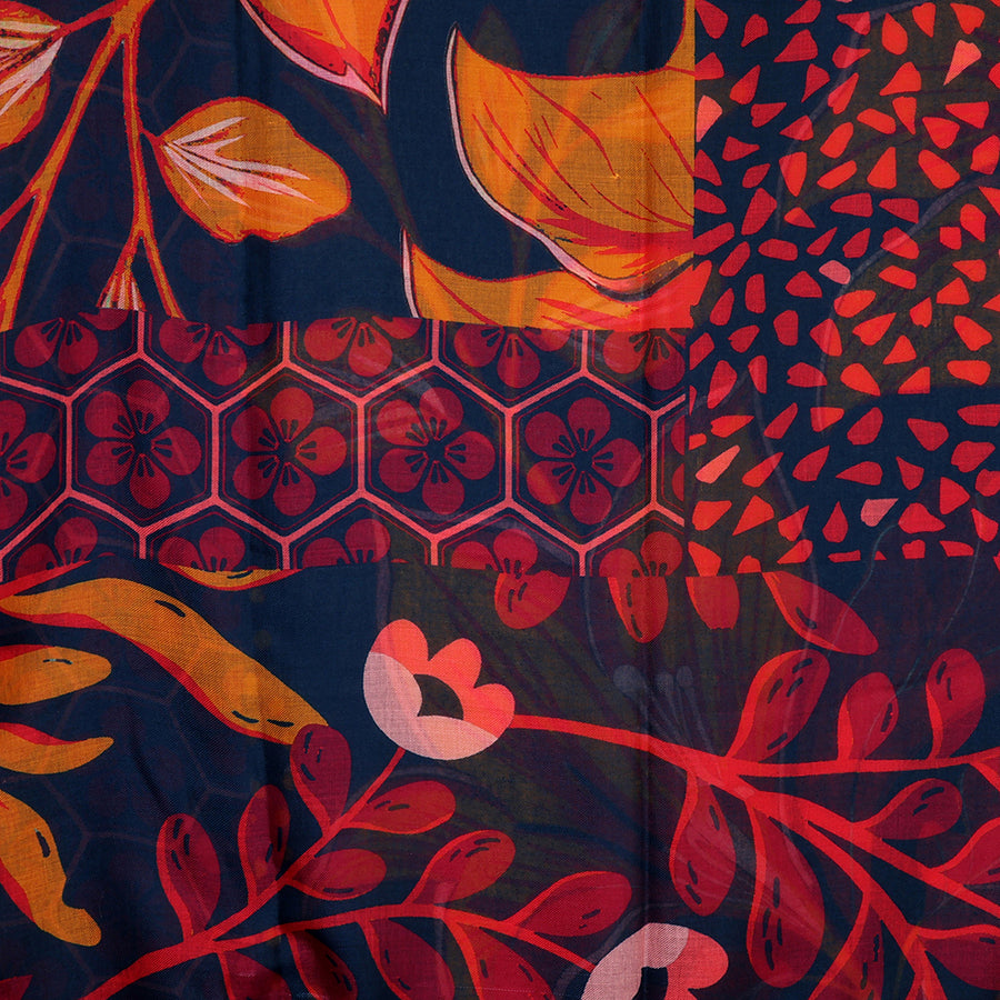 Navy & Pink Floral Print Recycled Scarf