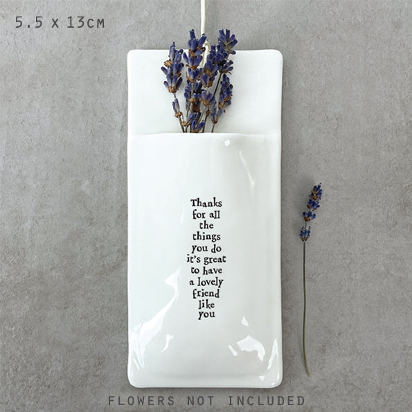 Porcelain Wall Vase ‘Thanks Lovely Friend’