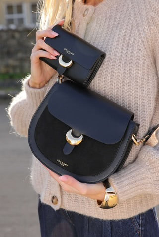 Luella Grey Venetia Black Saddle Crossbody Bag