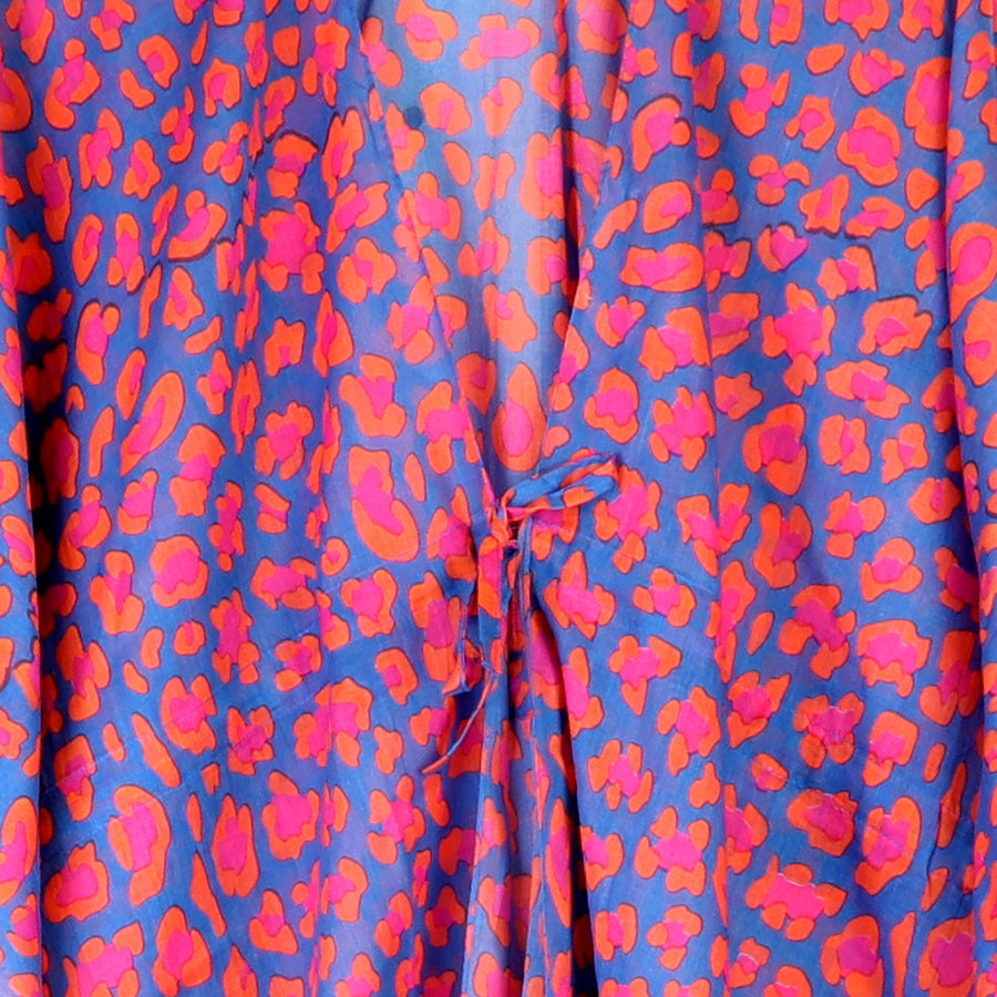 Pink & Blue Camo Print Long Kimono