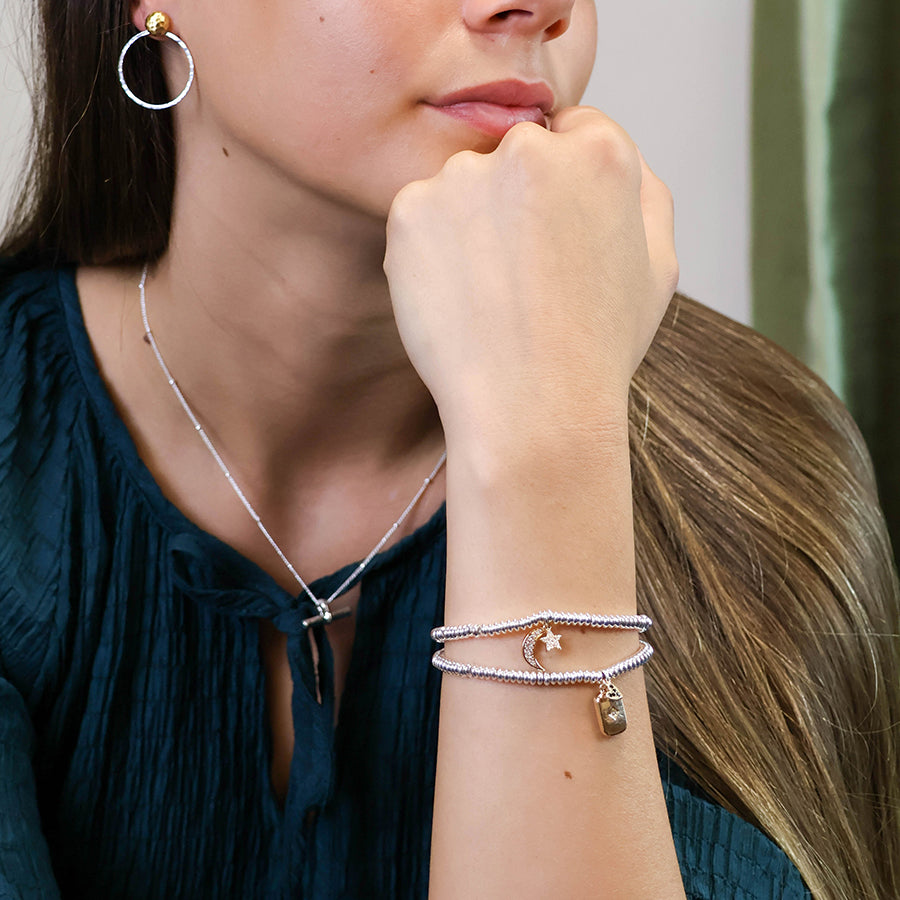Amulet & Heart Charm Bracelet Silver