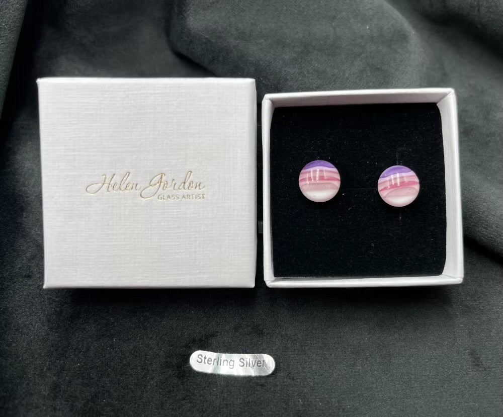 Petal Pink Ripple Glass Circular Stud Earrings