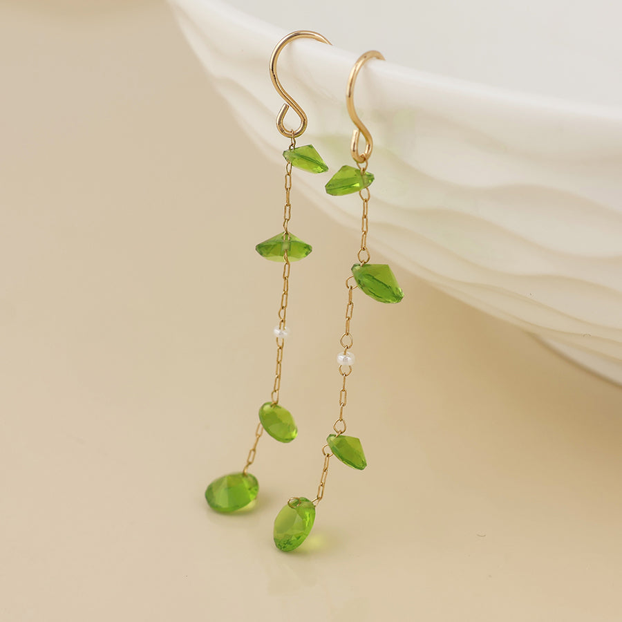 Lyra Crystal Drop Earrings Olive