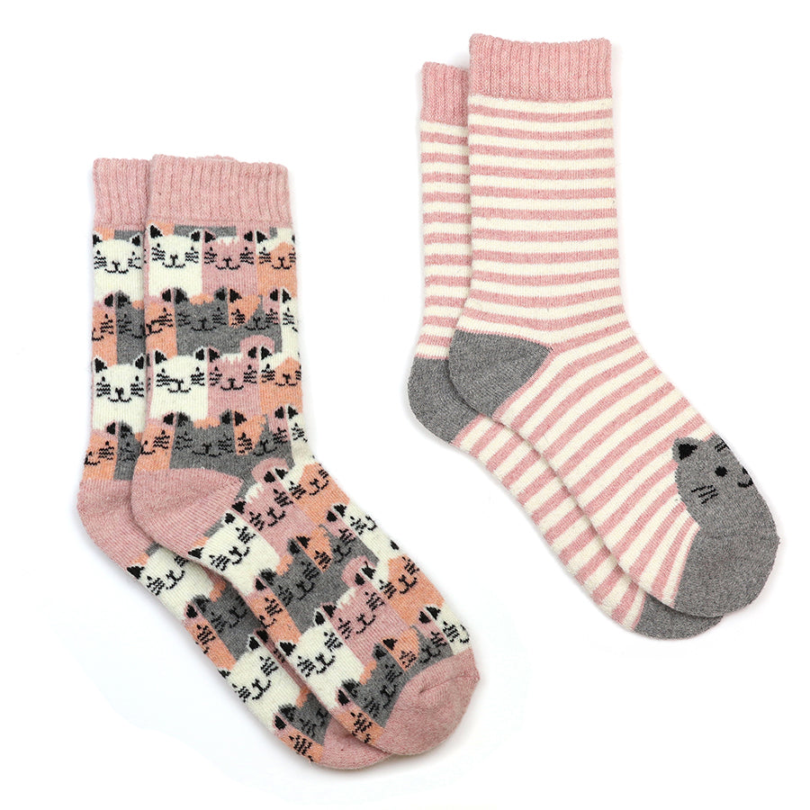 Striped Cat Socks Pink