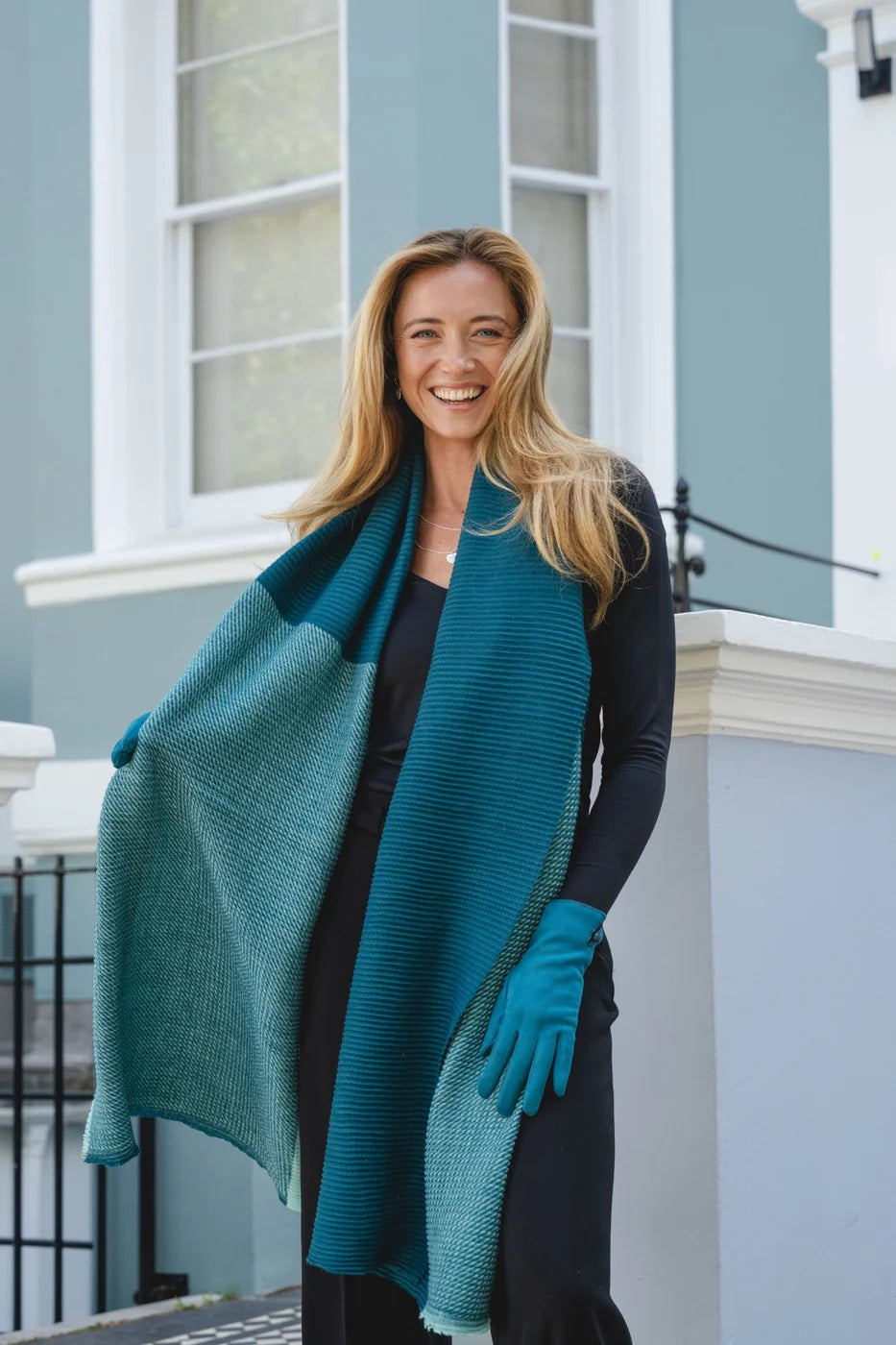 Colour Block Wrap Scarf Peacock Blue