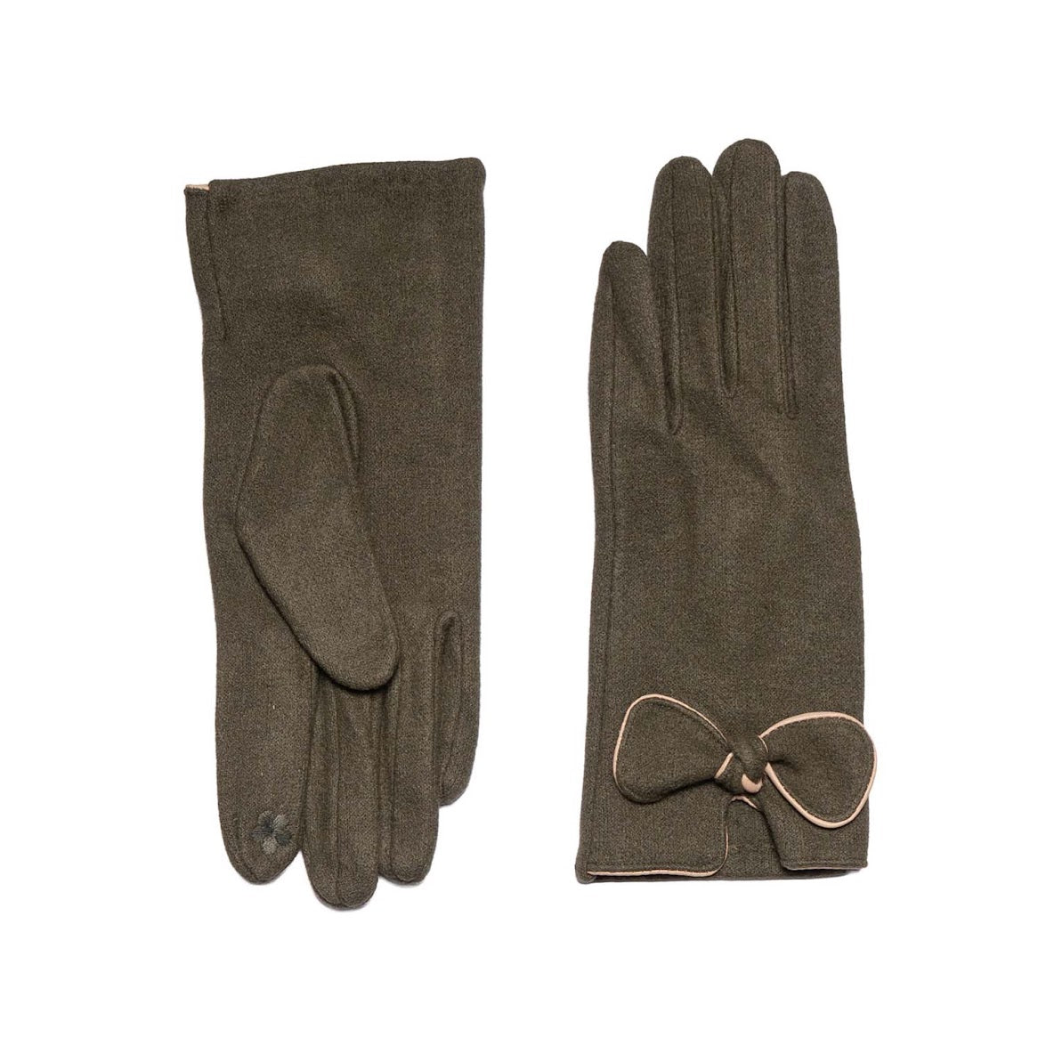 Bow Detail Touch Screen Gloves Green