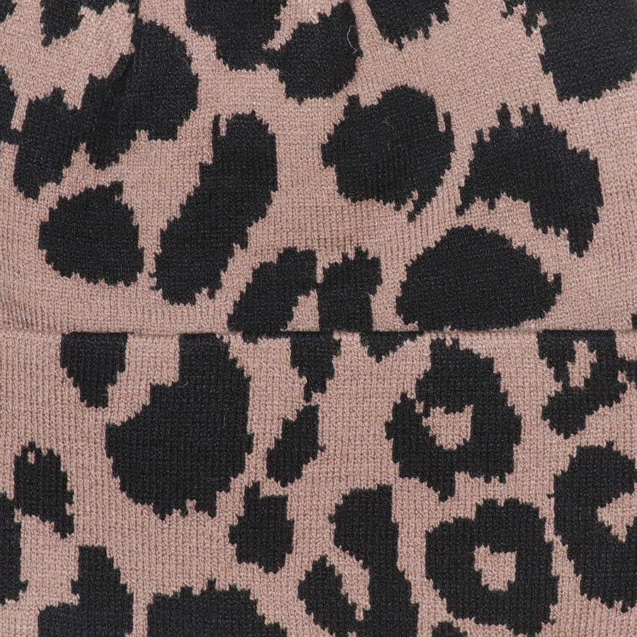 Taupe & Black Animal Print Beanie Hat