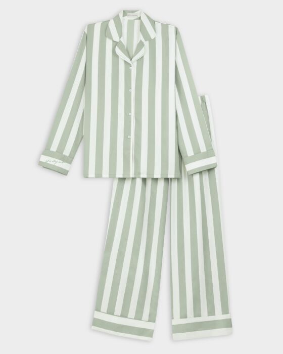 Stripe Print Gift Set Pyjamas in Green Mist & White