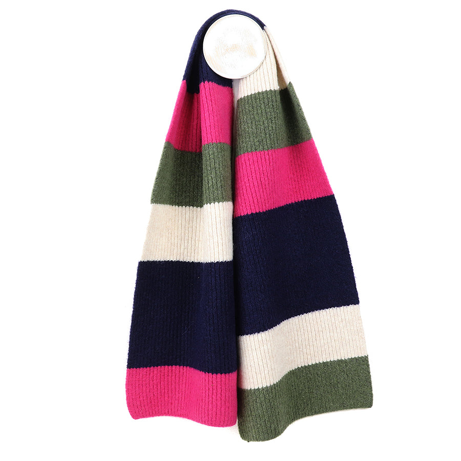 Striped Scarf in Khaki, Pink & Navy