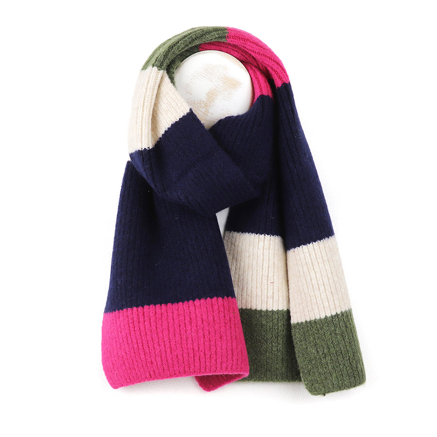 Striped Scarf in Khaki, Pink & Navy