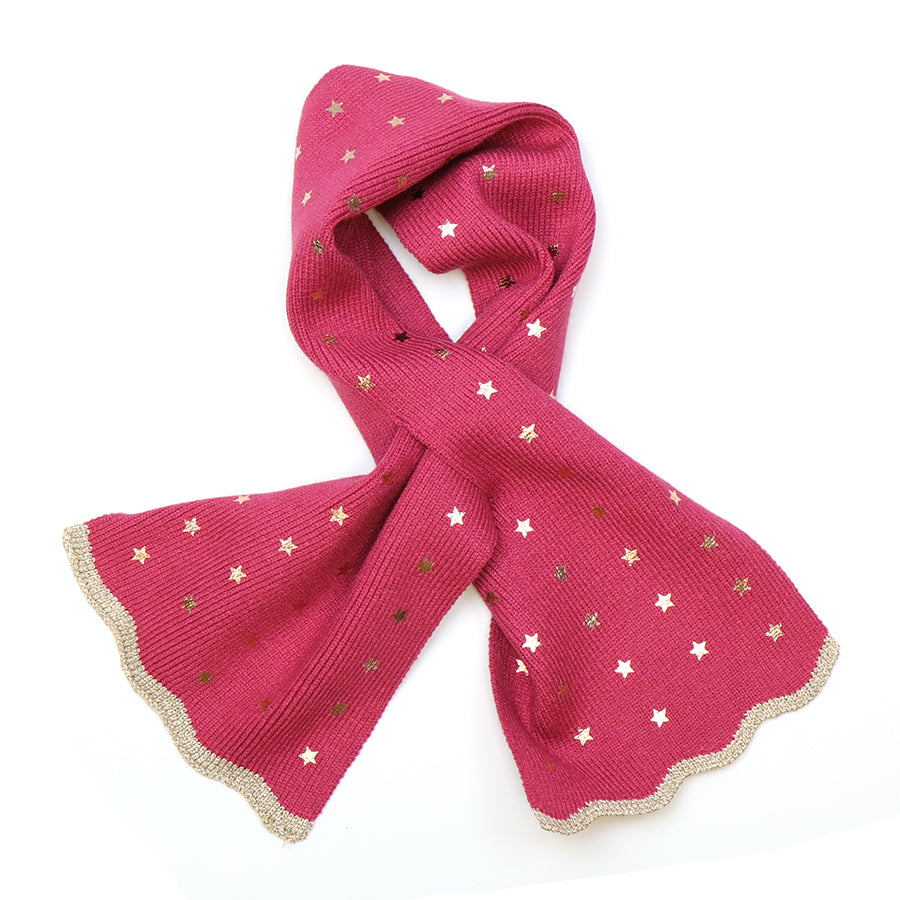 Knitted Viscose Blend Pull Through Scarf Raspberry