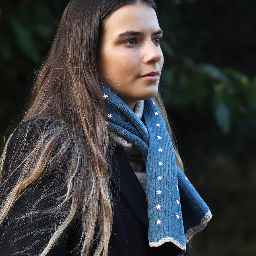 Knitted Viscose Blend Pull Through Scarf Teal