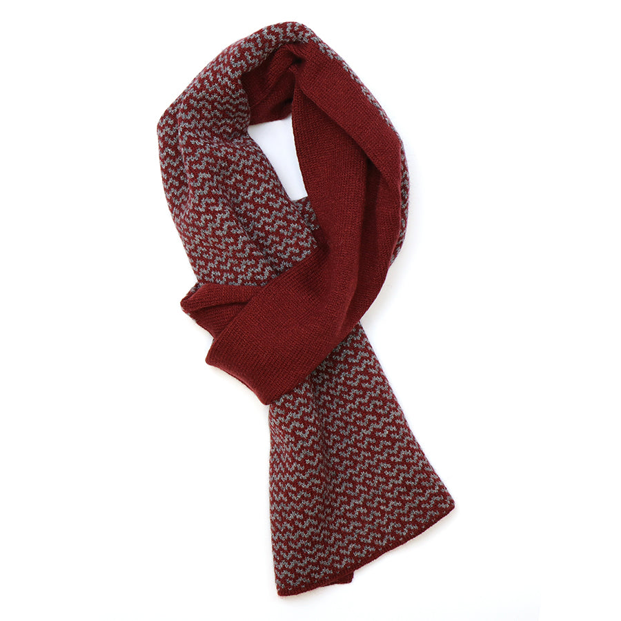 Men’s Knitted Pull Through Scarf in Burgundy & Grey