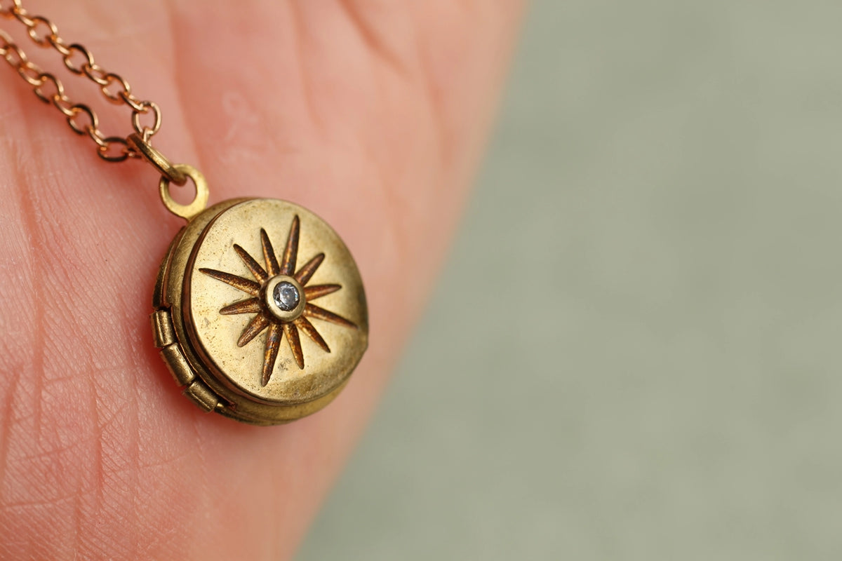 Tiny Compass Star Brass Locket