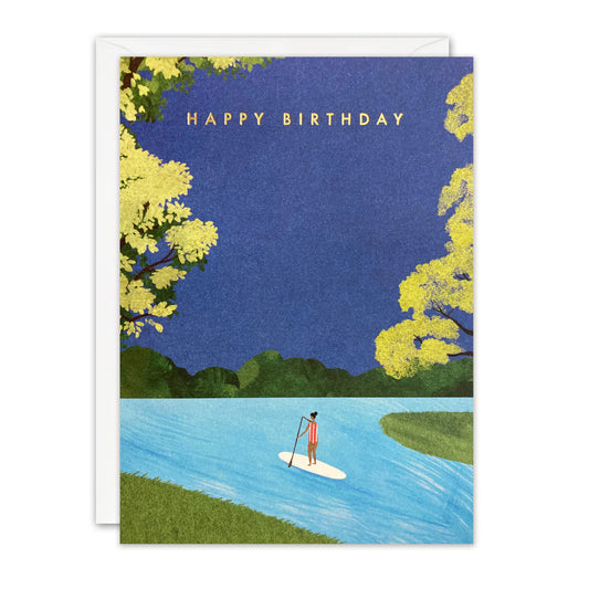 Happy Birthday Paddle Boarding Offshore Greetings Card