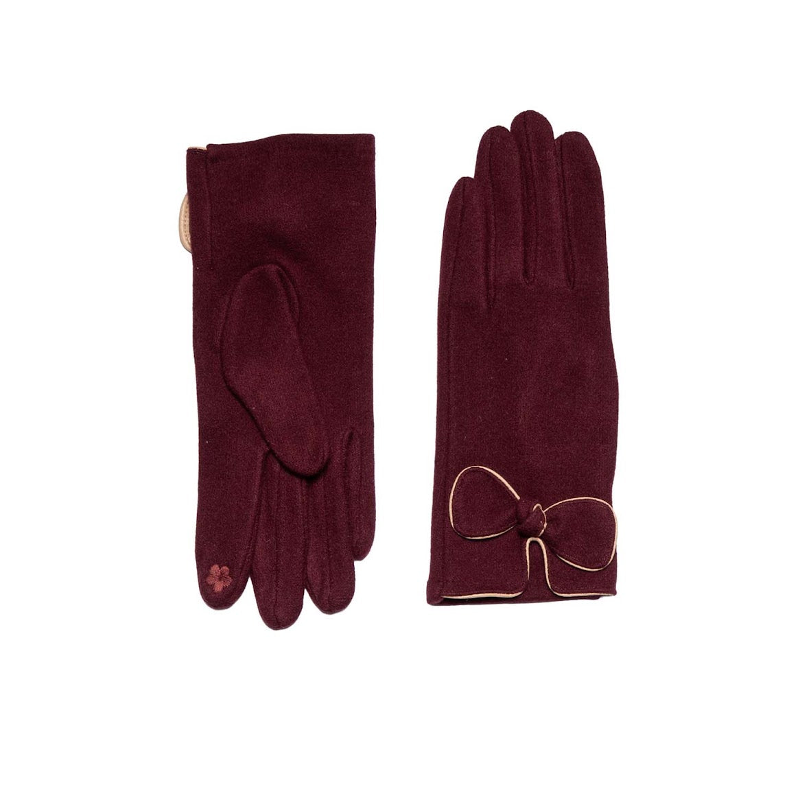 Bow Detail Touch Screen Gloves Burgundy