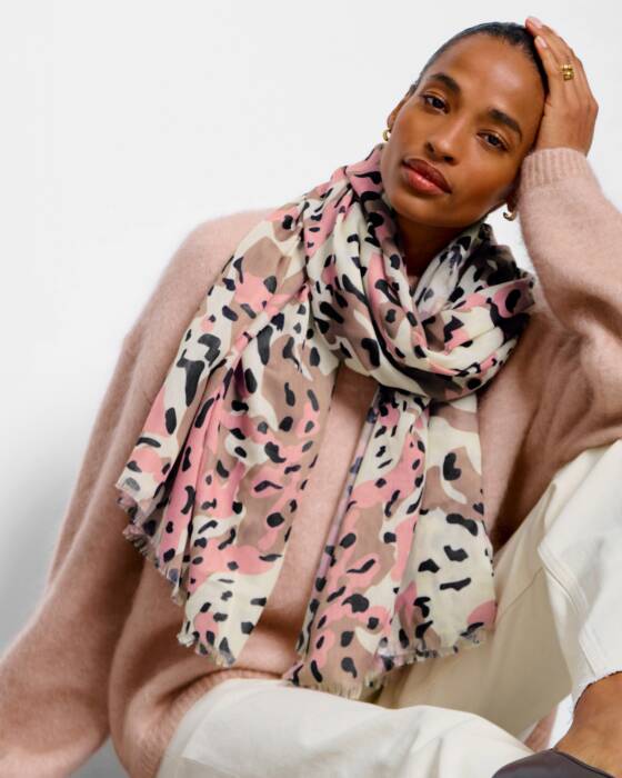 Katie Loxton Tortoiseshell Print Scarf in Taupe, Pink & Brown