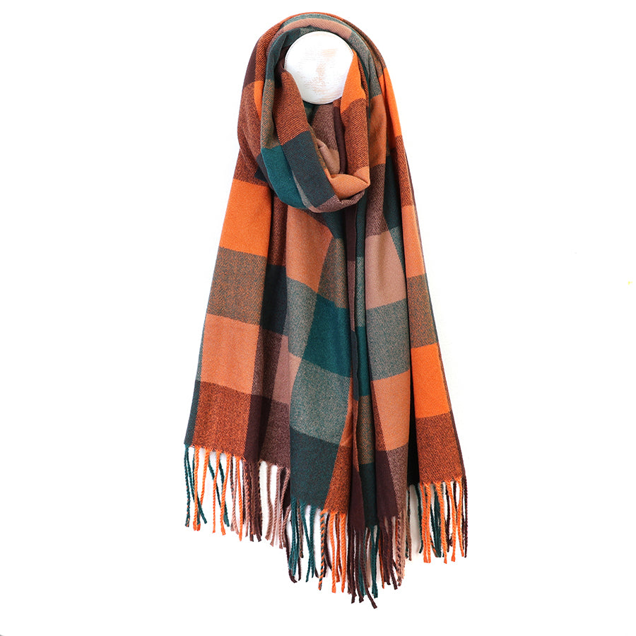 Checkered Cosy Scarf Orange & Green