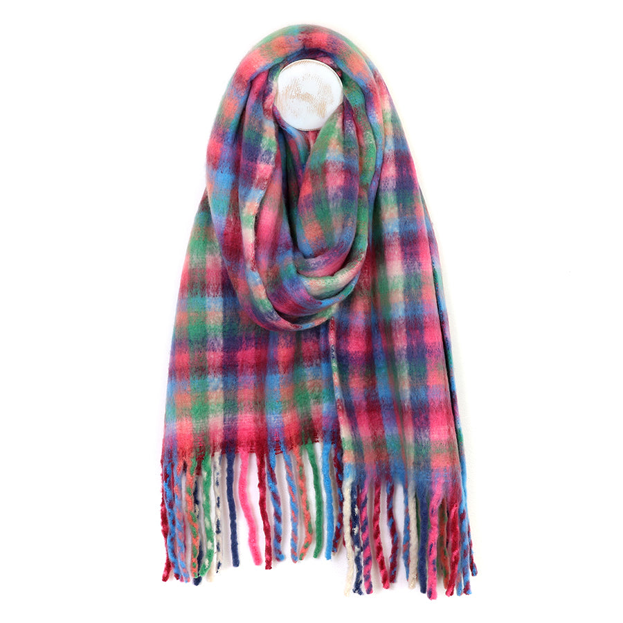 Checkered Cosy Scarf Blue, Green & Pink