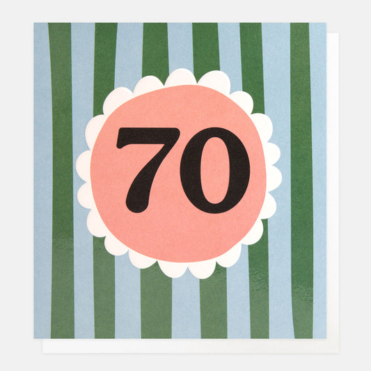 70th Birthday Stripey Greetings Card