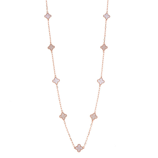 Rose Gold Long Necklace With Clover Charms