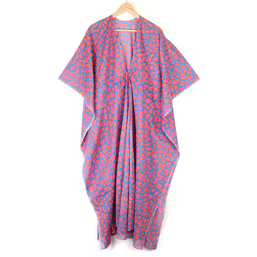 Pink & Blue Camo Print Long Kimono