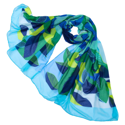 Abstract Floral Lightweight Scarf Blue & Green