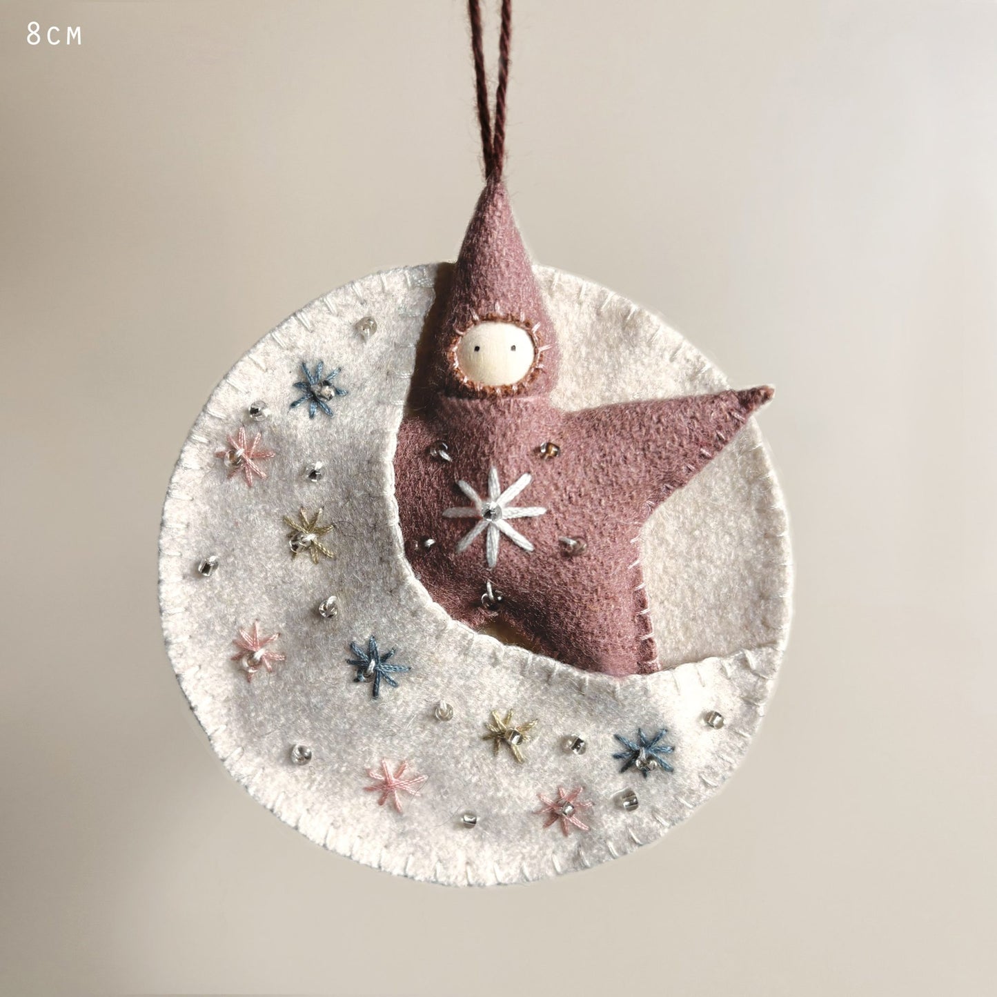 Felt Baby in Cream Moon Hanging Decoration