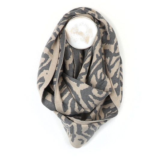 Fine Knit Animal Stripe Snood Scarf Grey
