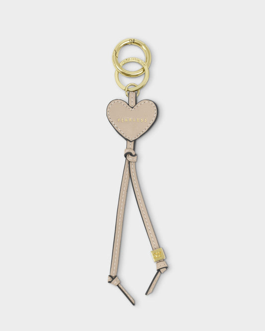 Katie Loxton Heart Bag Charm Keyring 'Fearless' in Latte