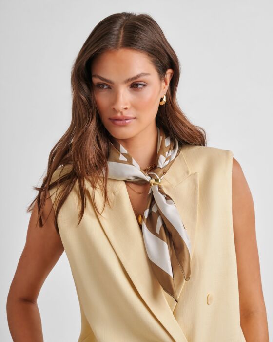 Katie Loxton Checkered Satin Multiway Scarf in Off White & Caramel
