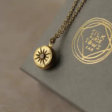 Tiny Compass Star Brass Locket