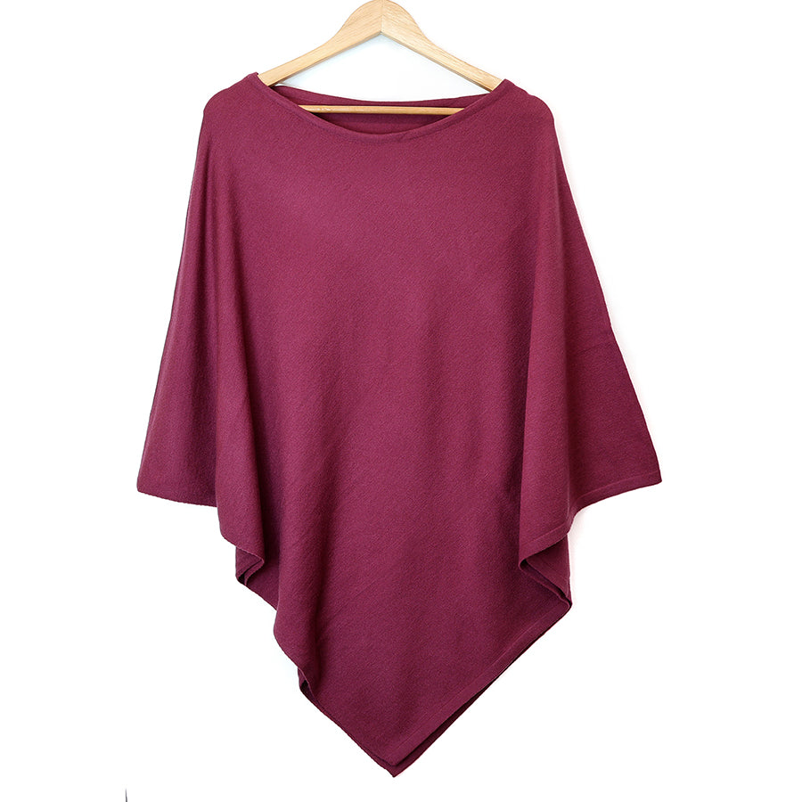 Fine Knitted Recycled Blend Poncho Berry