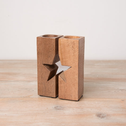 Split Star Wooden T-Light Holder