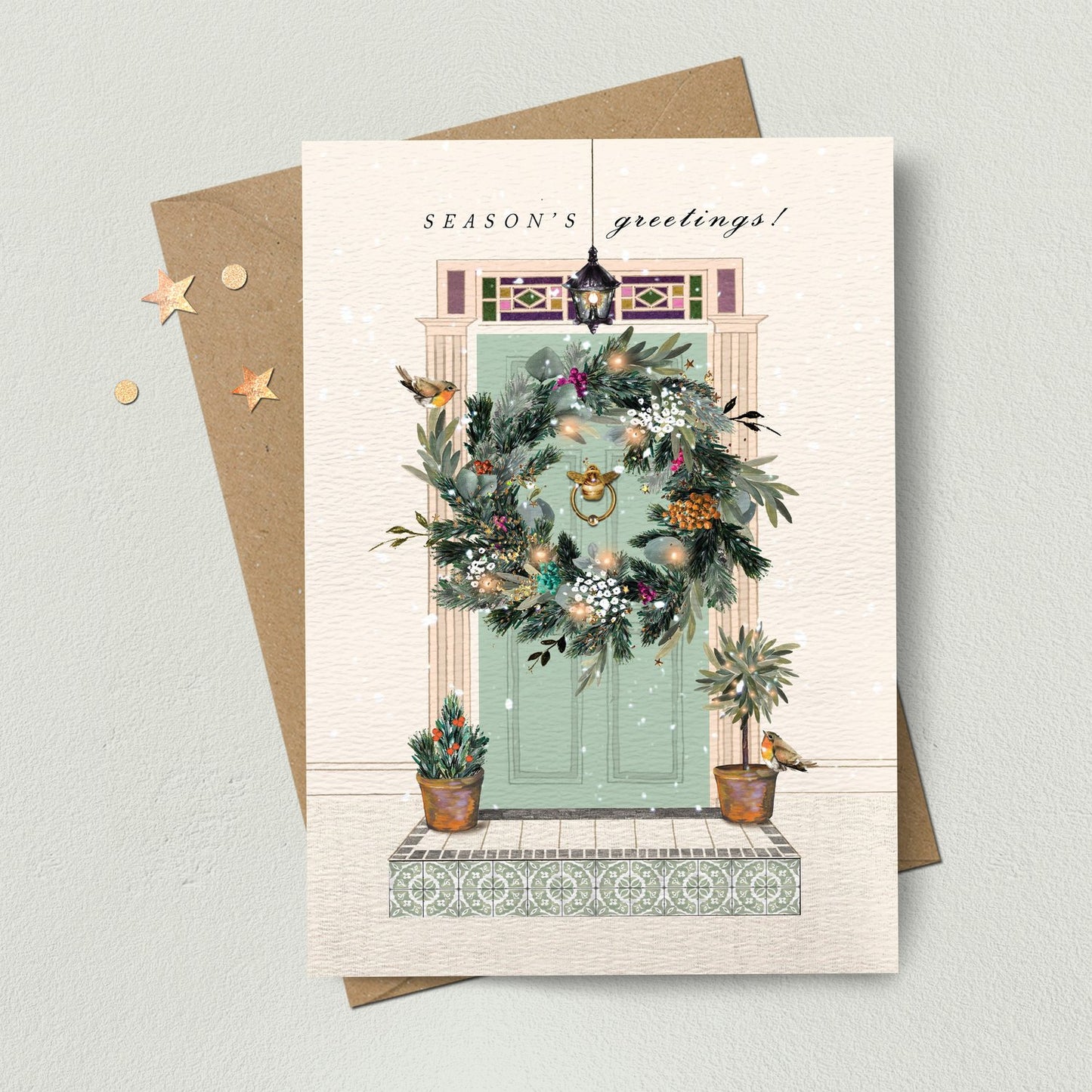 Christmas Door Wreath Greetings Card