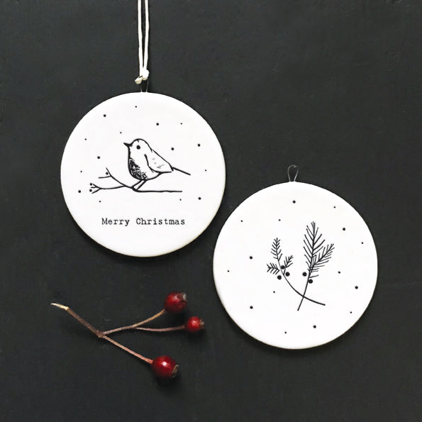 Christmas Robin Flat Porcelain Bauble