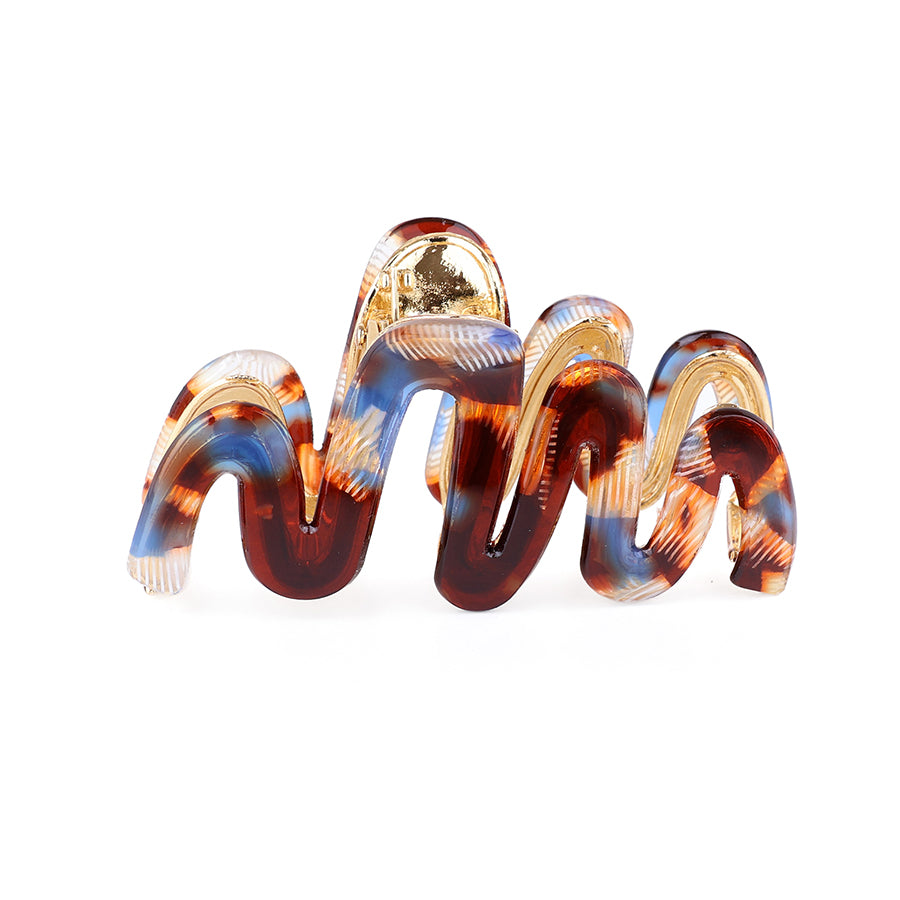 Blue & Brown Mix Wave Claw Clip