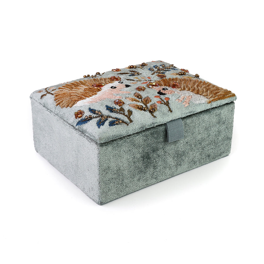 Hedgehog Embroidered Velvet Jewellery Box