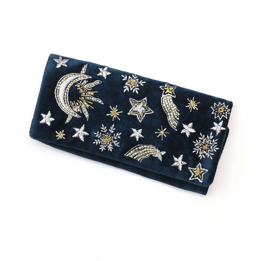 Celestial Night Embroidered Velvet Jewellery Roll