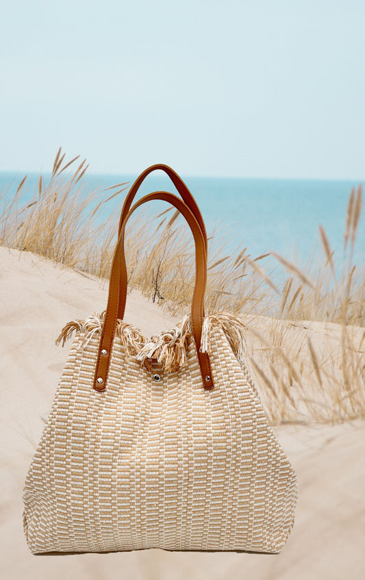 Tan Woven Beach Bag