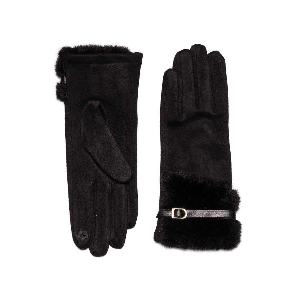 Faux Fur Touch Screen Gloves Black
