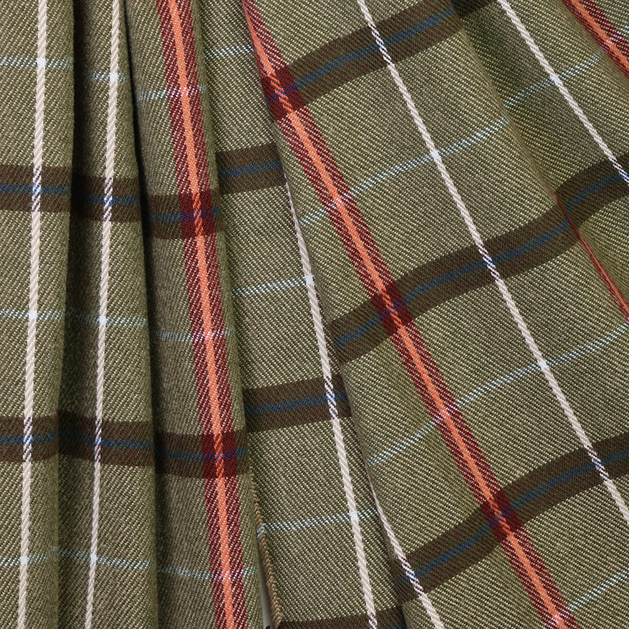 Tartan Recycled Blend Scarf Olive, Red & Brown