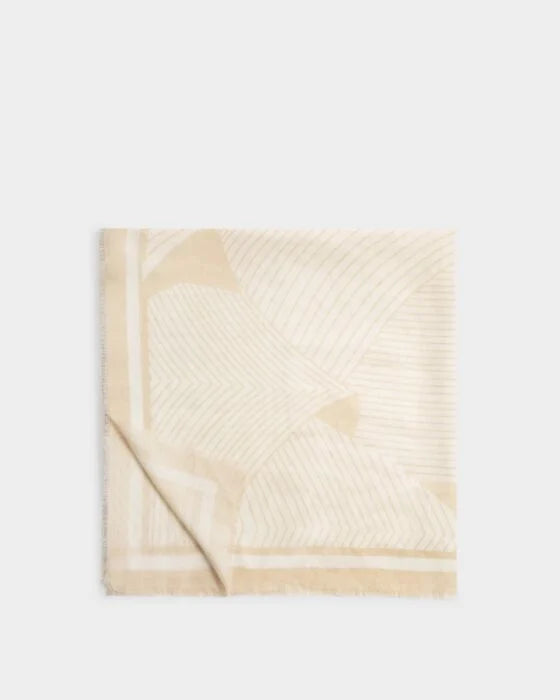 Katie Loxton Geometric Line Print Scarf in Soft Yellow & White