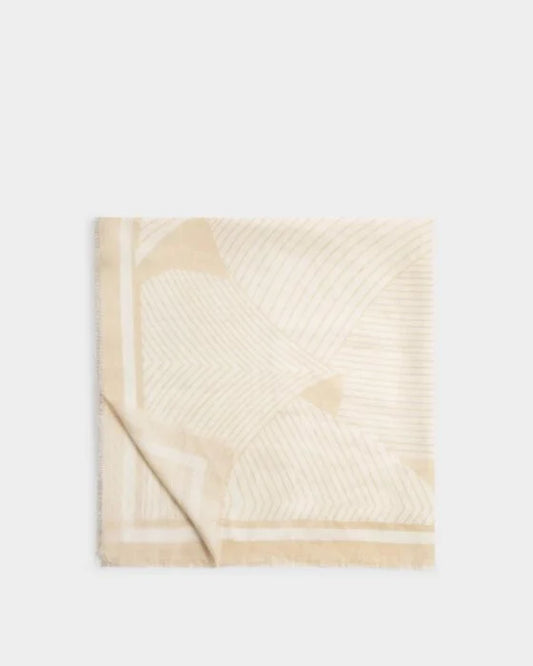 Katie Loxton Geometric Line Print Scarf in Soft Yellow & White