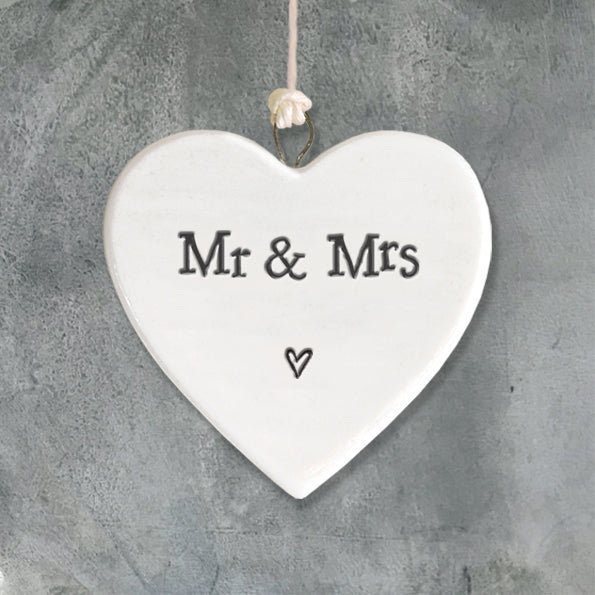 Porcelain Hanging Heart Mr & Mrs