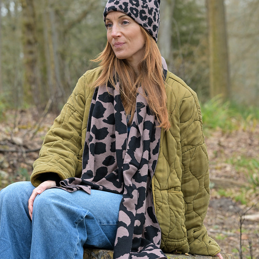Taupe & Black Abstract Animal Print Scarf